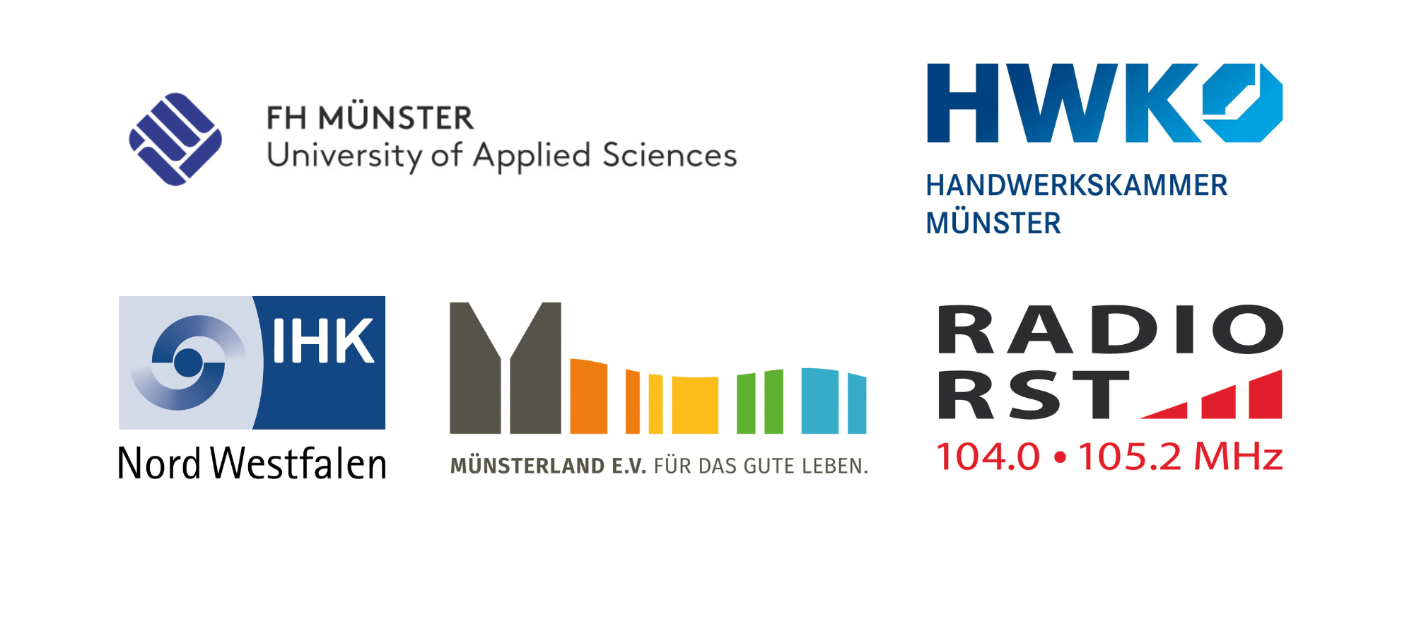 Logos der Partner: FH Münster, HWK, IHK, Münsterland e.V, Radio RST