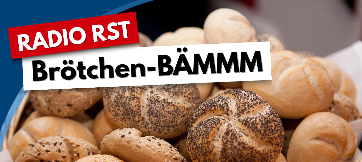 Ein Bild von einem Brötchen-Korb. Oben links in der Ecke steht der Name der Aktion: RADIO RST Brötchen-BÄMMM-